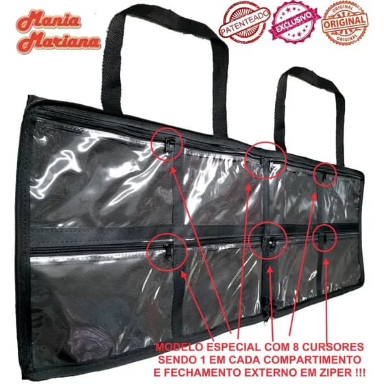Bolsa Pasta Porta Esmaltes / Maquiagem Manicure Maquiador Domicilio Preta para até 120 frascos com 8 zipers individuais