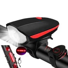 Kit Farol Para Bike Com Buzina Recarregável + Sinalizador Traseiro