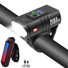 Kit Farol De Bike 2 Led Cree Recarregável USB + Sinalizador Traseiro