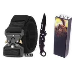 Kit Cinto Engate Rápido Original + Faca Canivete Com Trava Automática