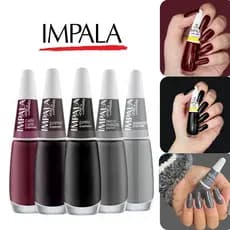 Kit 5 Esmaltes Impala Tons Preto, Cinza e Vinho Esmaltes Atacado Cremoso