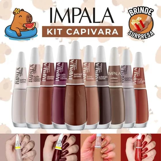 Kit Esmalte Capivara Tons Marrom Chocolate Nude Terrosos Esmaltes Impala Atacado