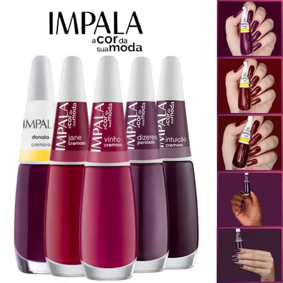 Kit Esmaltes Impala Tons Bordô Vinho Cremoso Esmaltes Atacado 7,5ml Manicure Donata Jane Vinho Dizeres Intuição