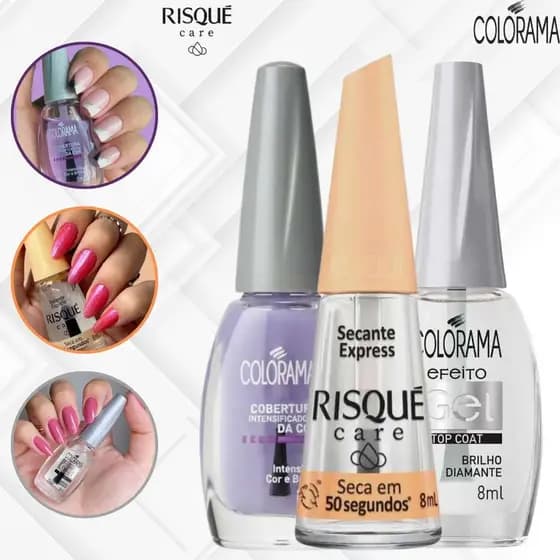 Kit Esmaltação Perfeita Colorama Risqué Top Coat + Intensificador + Secante Atacado Manicure