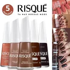 Kit 5 Esmaltes Risqué Cremoso Tons Marrom e Nude Esmaltes Atacado