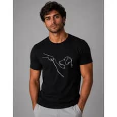 Camiseta Masculina Cachorro Pet Minimalista Algodão Casual Manga Curta Streetwear Estampada