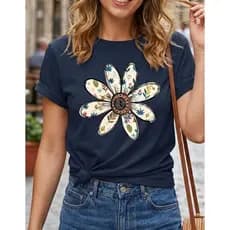 Camiseta Feminina Estampada Girassol Minimalista Urban Tshirt algodão Basica