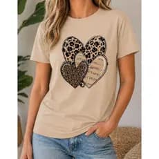 Camiseta Feminina T shirt Estampada Coração Mãe Animal Print Oncinha Manga Curta