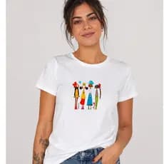 Camiseta Feminina Estampada Bonecas Divertida Casual Algodão T-SHIRT Moda Estilo Criativa MINIMALISTA