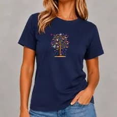 Camiseta Feminina Estampada Árvore Borboletas Casual Algodão T-SHIRT Blusa Moda Delicada Minimalista