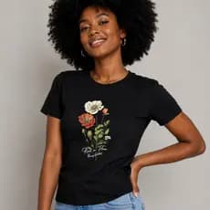 CAMISETA FEMININA FLORAL CASUAL T-SHIRT FEMININA ALGODÃO ESTAMPADA CONFORTÁVEL DIA DIA