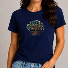 Camiseta Feminina Estampada Árvore da Vida Casual Algodão T-shirt  Blusa Moda Confortável