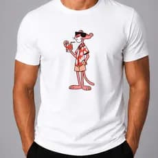 Camiseta Masculina Estampa Pantera Cor De Rosa Gola Redonda 100% Algodão