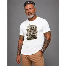 Camiseta Masculina Carro Antigo Casual Route 66 Carro Antigo Estampada Casual Algodão Manga Curta Streetwear