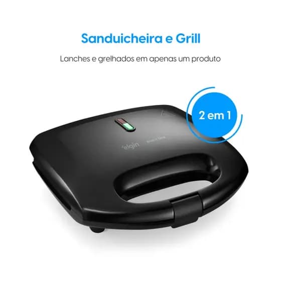Sanduicheira e Grill Brunch Time Elgin 2 em 1 - Sanduicheira e Grill 127v Preta