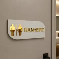 Placa Identificação de Porta, Banheiro Em MDF BRANCO com ACRILICO espelhado.