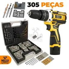 Parafusadeira Furadeira 12V Sem Fio + Kit 305 Peças Brocas Bits Buchas Maleta Completa Profissional