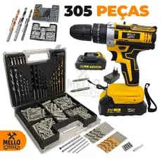 Kit de Ferramentas 305 Peças Parafusadeira 21V Sem fio Brocas Bits Buchas Maleta Profissional Completa