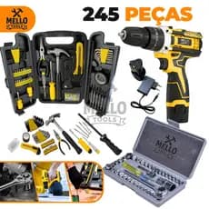 Kit Ferramentas 245 Peças Completo com Parafusadeira 12V Sem Fio Maleta + Jogo de Soquete Profissional