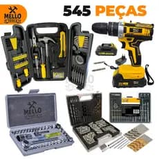 Parafusadeira Furadeira 21V Sem Fio + Kit Ferramentas 545 Peças Completo Brocas Bits Soquetes Maleta Profissional