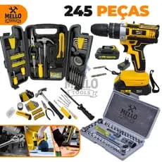 Jogo Kit Ferramentas 280 Peças com Parafusadeira/Furadeira 21V Sem Fio + Jogo de Soquete e Maleta Completa Profissional