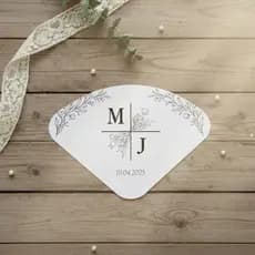 Ventarola Casamento Monograma Floral | Personalizada Iniciais Data Clássica | Leque de Mão Elegante