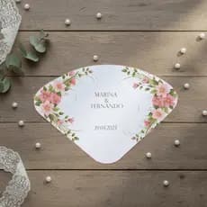 Ventarola Casamento Flores Rosas Personalizada | Leque de Mão Romântico & Delicado | Floral Rosa