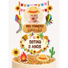 🎉 Topo de Bolo Personalizado – Meu Primeiro Arraiá 🌽🔥