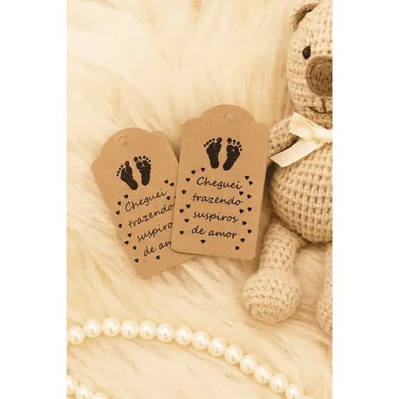 Tag Kraft 7x4cm – Cheguei Trazendo Suspiros de Amor – Lembrancinha Bebê