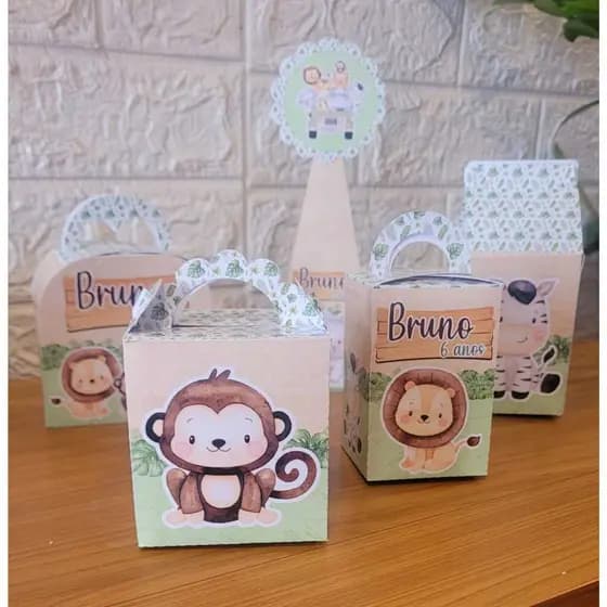 Kit Festa Safari Pegue e Monte Personalizado | 5 Caixinhas | Nome e Idade | Lembrancinhas