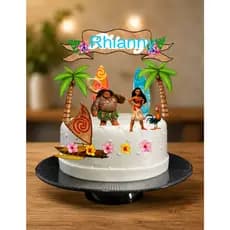 Topo de Bolo Moana Personalizado com Nome |Tropical Infantil com Coqueiros e Personagens | Festa