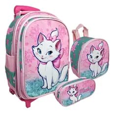 Kit Mochila Escolar Com Rodinha Gata, Lancheira, Estojo