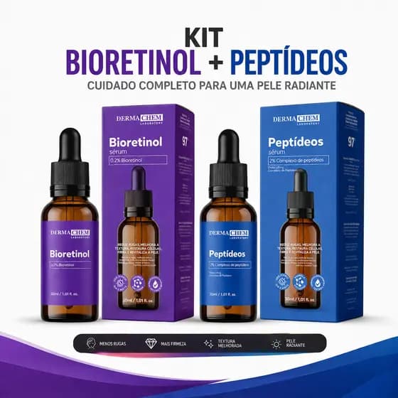 Kit Dermachem Sérum Peptídeos Sérum Bioretinol 30ml Reduz Rugas Linhas Finas Aumenta Firmeza da Pele