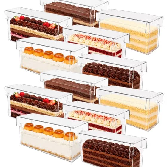 KIT com 12 Formas Retangular Acrílica COM TAMPA Slice Cake 30x10x10 Acrílico Festival de Fatia Perfeita Bolo Confeitaria