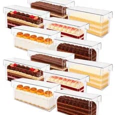 KIT com 12 Formas Retangular Acrílica COM TAMPA Slice Cake 30x10x10 Acrílico Festival de Fatia Perfeita Bolo Confeitaria