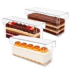 KIT com 3 Formas Retangular Acrílica COM TAMPA Slice Cake 30x10x10 Acrílico Festival de Fatia Perfeita Bolo Confeitaria