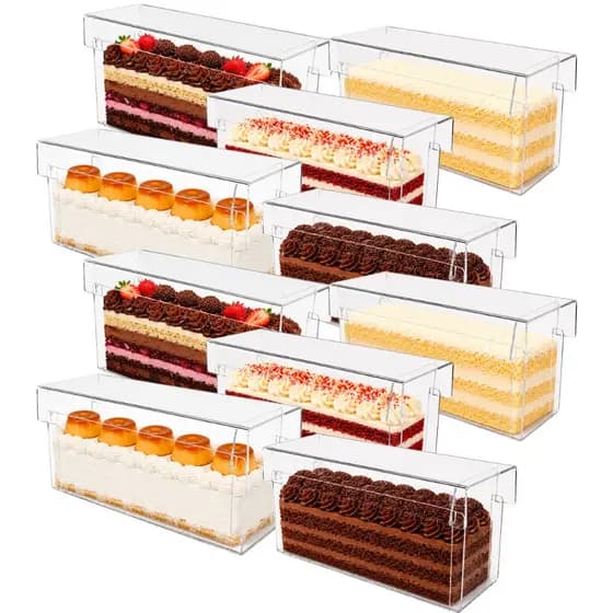 KIT com 10 Formas Retangular Acrílica COM TAMPA Slice Cake 30x10x10 Acrílico Festival de Fatia Perfeita Bolo Confeitaria