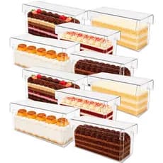 KIT com 10 Formas Retangular Acrílica COM TAMPA Slice Cake 30x10x10 Acrílico Festival de Fatia Perfeita Bolo Confeitaria
