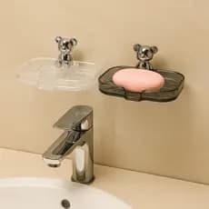 Suporte De Sabonete Com Ursinho Decorativo Em Acrílico Transparente Fácil Instalação Adesiva E Visual Sofisticado