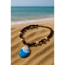Colar Moana com Pingente Azul e Cordão Trançado para Fantasia e Cosplay
