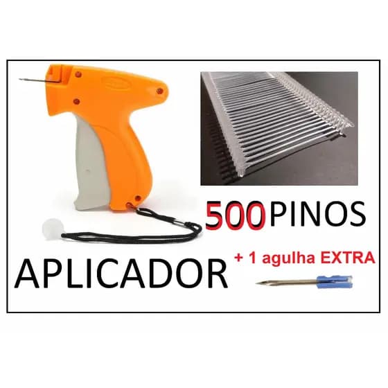 Kit Aplicador de Etiquetas com 500 Pinos + 1 Agulha Extra p Roupas e Tecidos