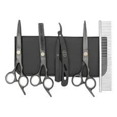 Kit Profissional Barbeiro Completo com Tesouras de Corte e Desbaste, Navalhete, Pente Metálico e Estojo
