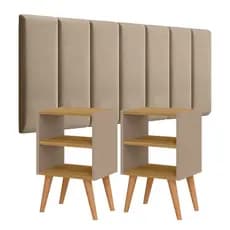 Conjunto Mesa De Cabeceira Com 2 UNIDADES + Cabeceira Estofada Para Cama Box 140cm / 160cm Modulada
