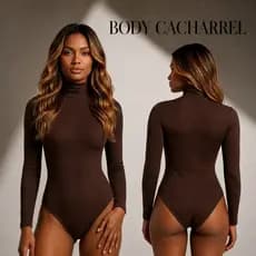 Body Feminino Segunda Pele Gola Alta Manga Longa com Forro no Busto Casual Dia a Dia