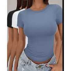 Kit 3 Baby Tee Feminina  Blusa Slim Fit Manga Curta Blusa de Compressão Várias Cores Ajuste Perfeito