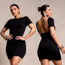 Vestido Costa Nua Manga Curta Colado Curto Feminino Tubinho Suplex de Poliamida