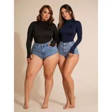 Body Feminino Manga Longa Gola Alta com Dedeira Suplex  Moda Inverno