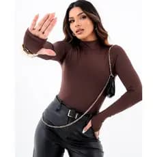 Blusa Feminina Body Manga Longa Gola Alta Suplex Moda Inverno Dedeira Polegar