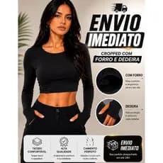 Cropped Manga Longa Com Dedeira Suplex Premium Blusa Feminina