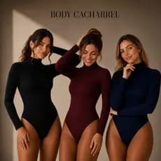 Kit 3 Body Feminino Segunda Pele Gola Alta Manga Longa Confortável Não Transparente Premium